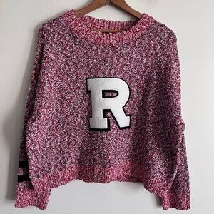 Rag & Bone Halstead Crewneck Marled Knit Sweatshirt with "R" Varsity Patch